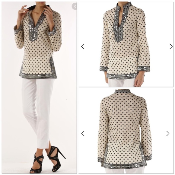 Tory Burch multicolor fish print tunic cream and black 6 - Picture 7 of 15